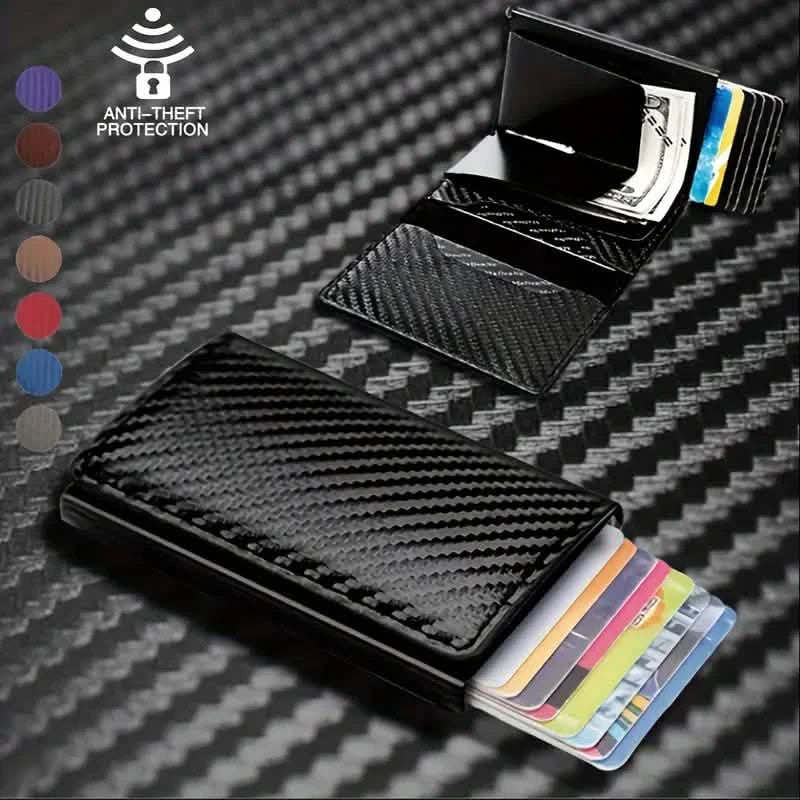 Carbon Fiber Credit Card Holder RFID Blocking, Slim Pop Up Minimalist Wallet