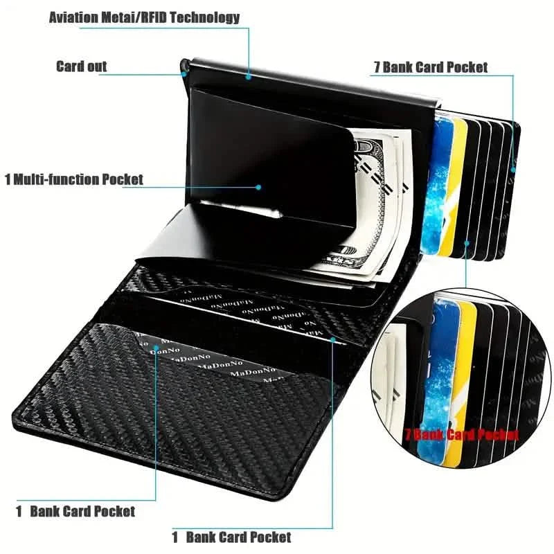 Carbon Fiber Credit Card Holder RFID Blocking, Slim Pop Up Minimalist Wallet