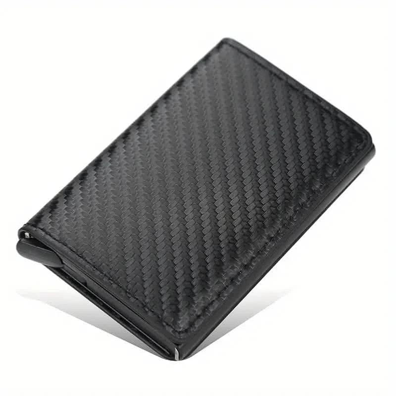 Carbon Fiber Credit Card Holder RFID Blocking, Slim Pop Up Minimalist Wallet