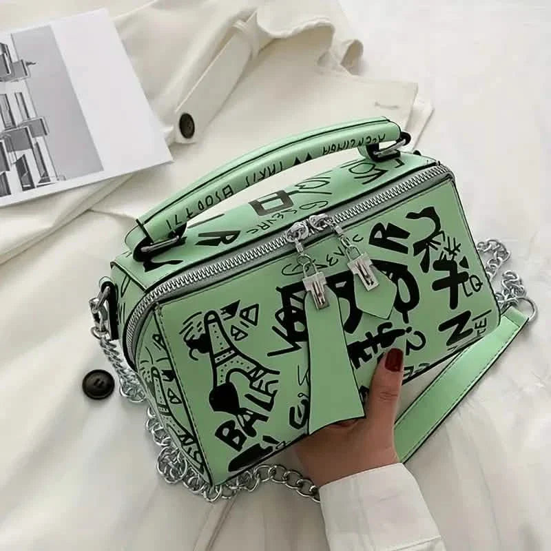 Graffiti Trendy Chain Crossbody Bag for Women