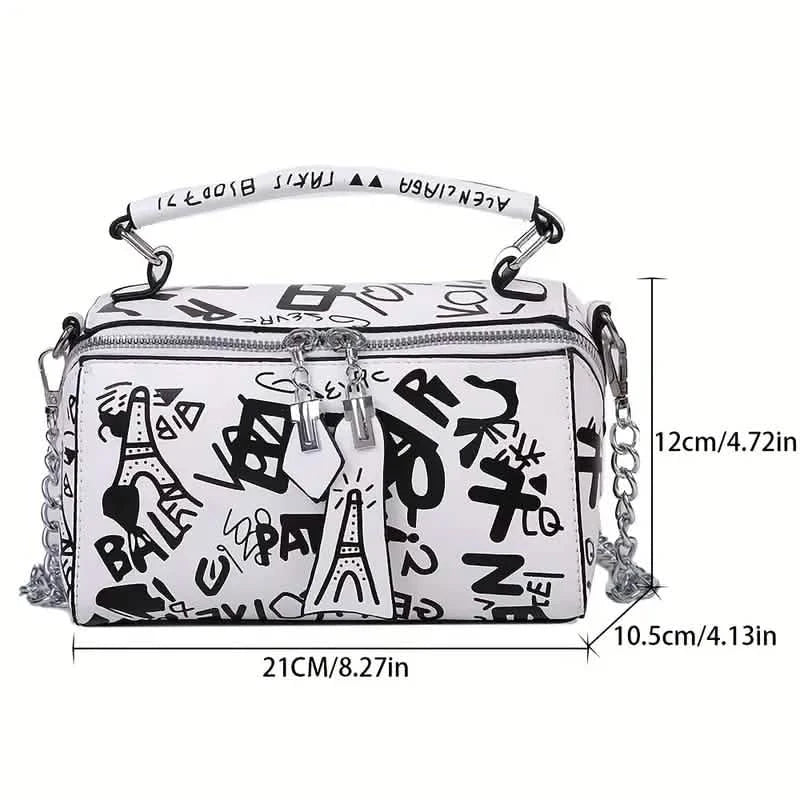 Graffiti Trendy Chain Crossbody Bag for Women