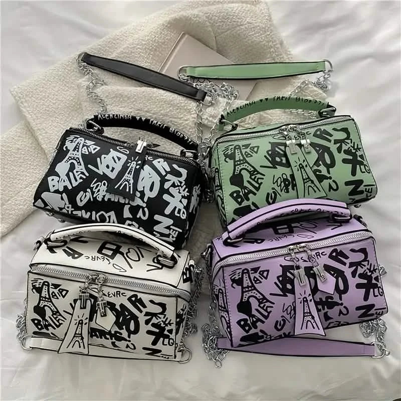 Graffiti Trendy Chain Crossbody Bag for Women
