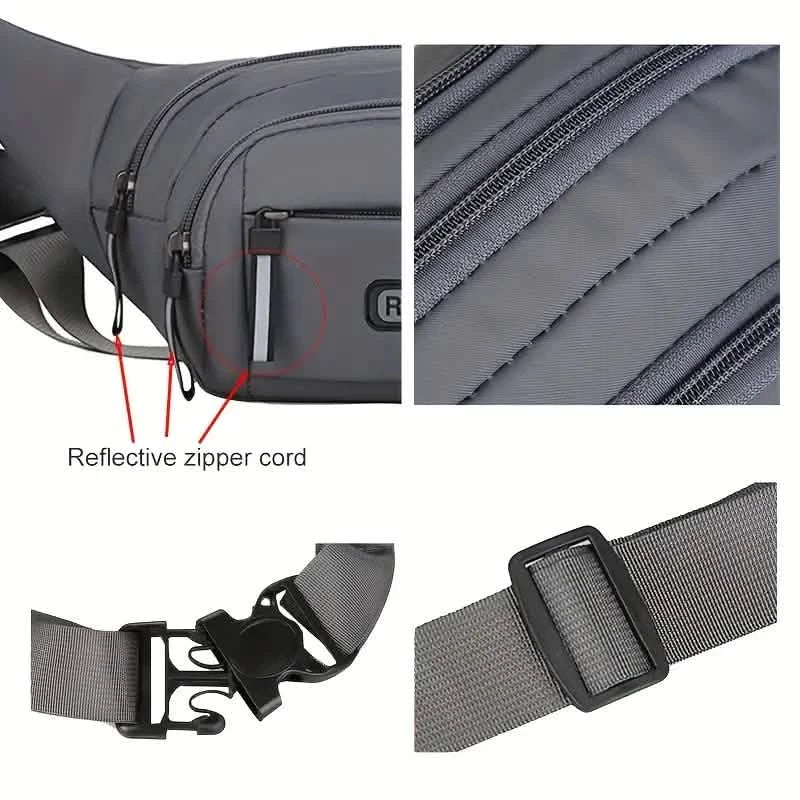 Large Capacity Crossbody Messenger Bag Fanny Pack with Reflective Zipper Strap