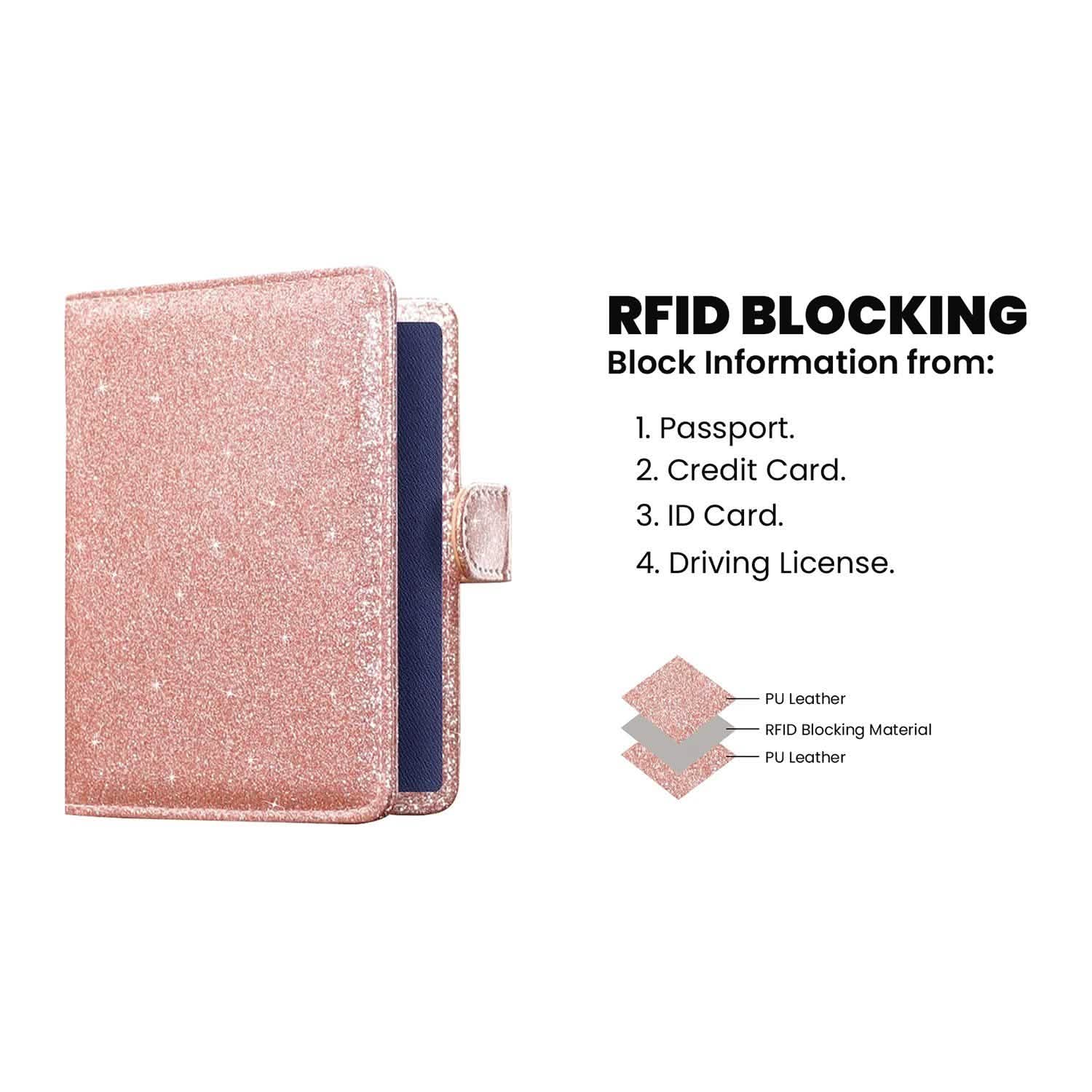 Multi Function Glitter Bling RFID Passport Organizer With CDC Vaccination Card Holder
