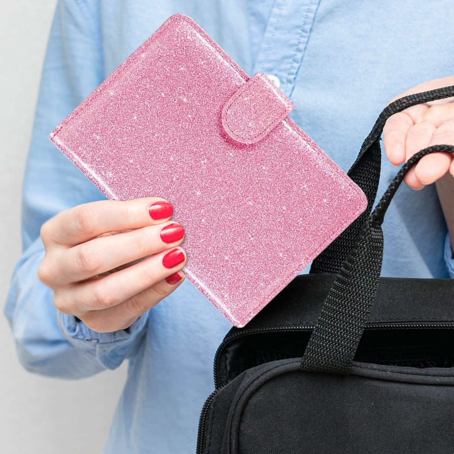 Multi Function Glitter Bling RFID Passport Organizer With CDC Vaccination Card Holder