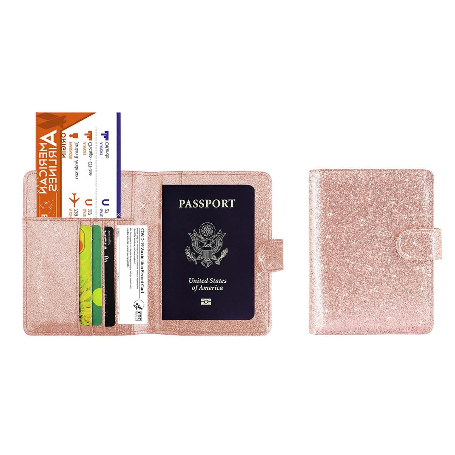 Multi Function Glitter Bling RFID Passport Organizer With CDC Vaccination Card Holder