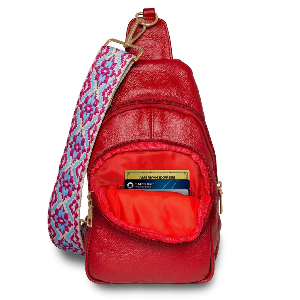 Real Leather Printed Strap Shoulder Sling Bag