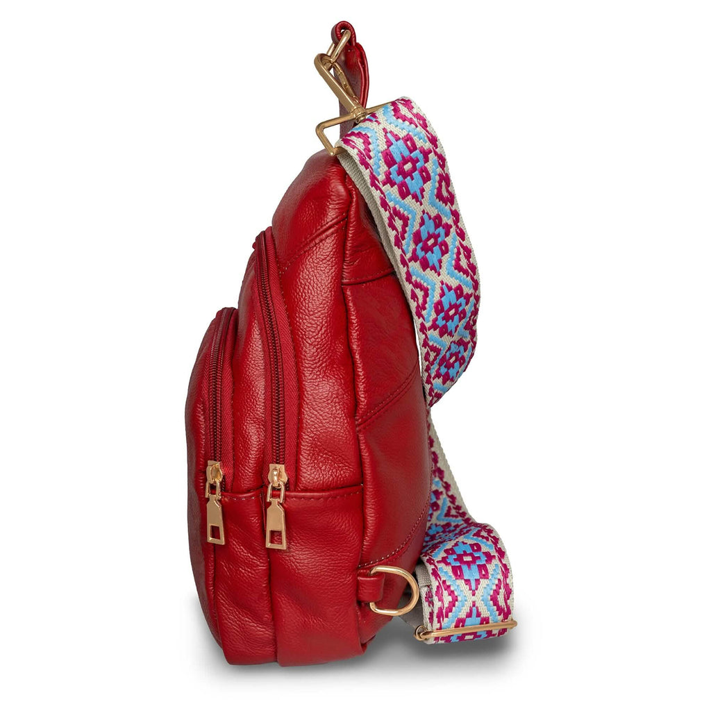 Real Leather Printed Strap Shoulder Sling Bag