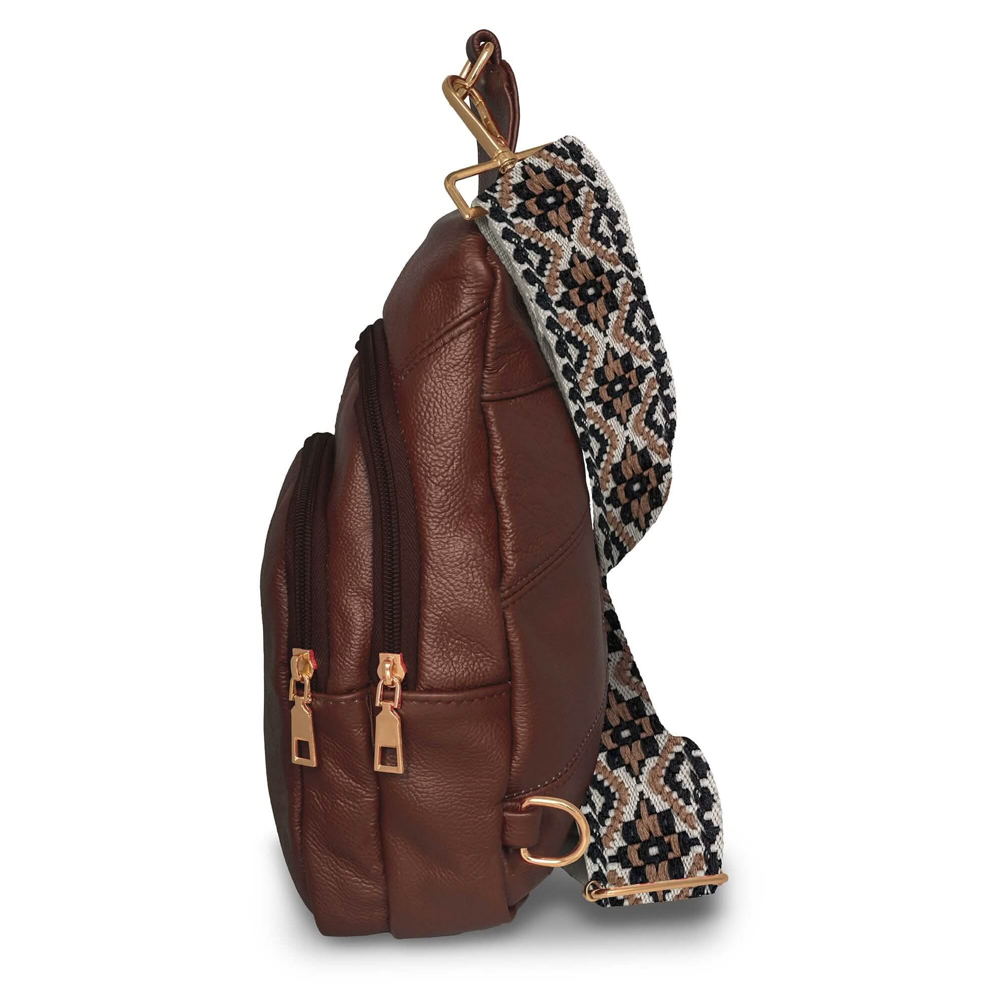 Real Leather Printed Strap Shoulder Sling Bag