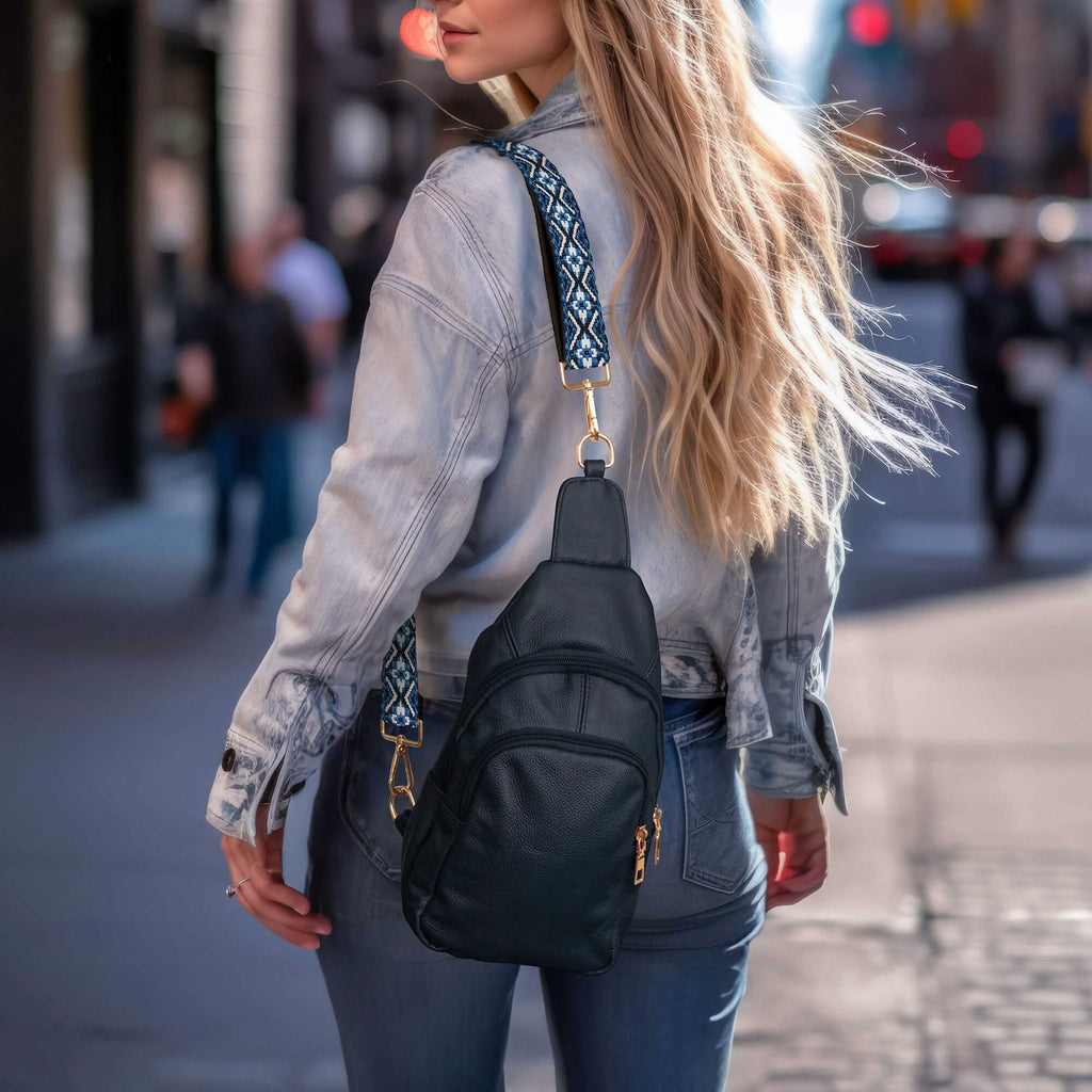 Real Leather Printed Strap Shoulder Sling Bag