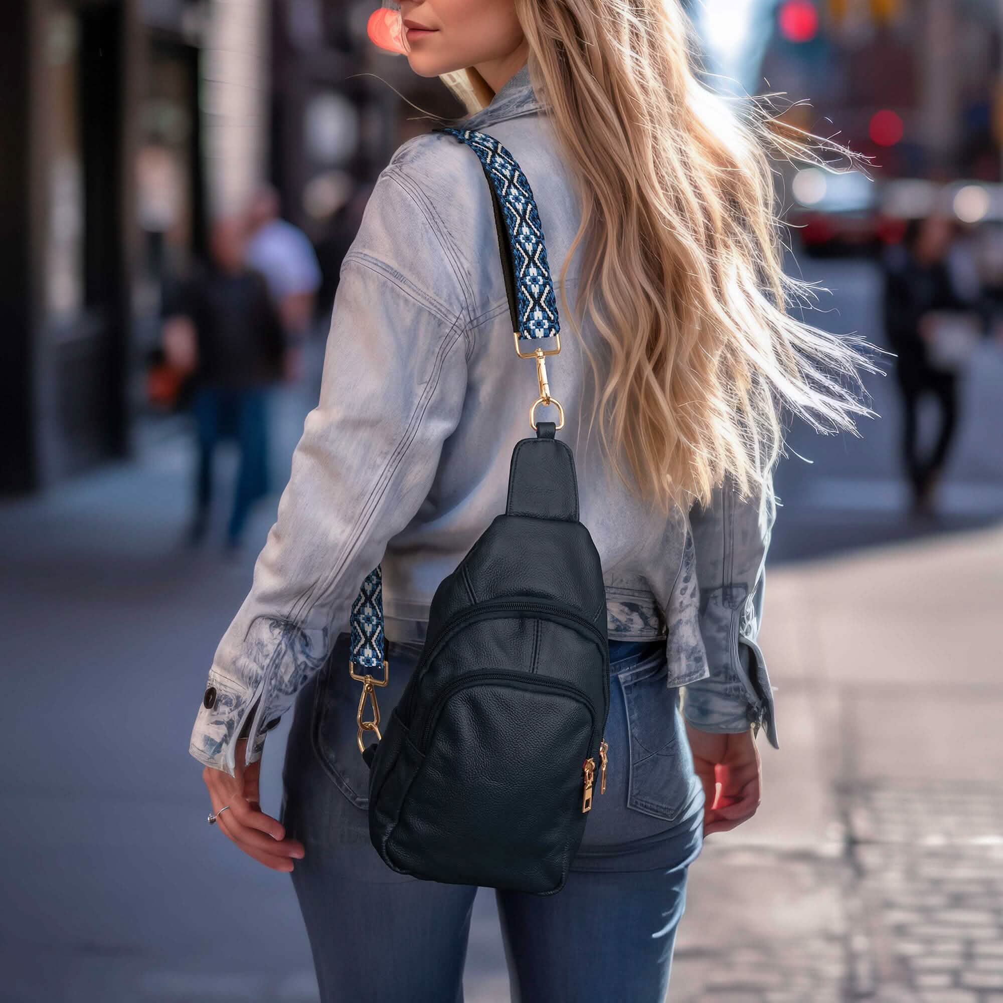 Real Leather Printed Strap Shoulder Sling Bag