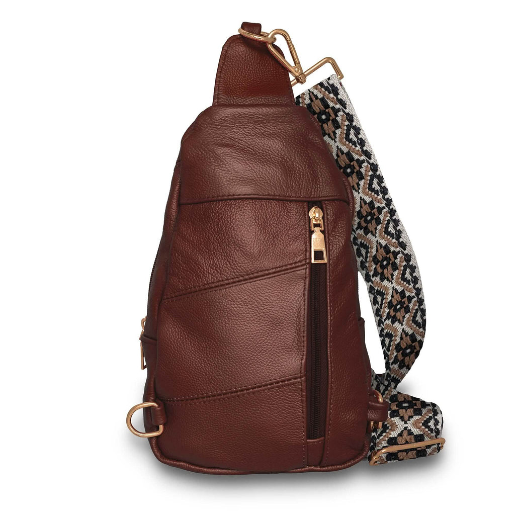 Real Leather Printed Strap Shoulder Sling Bag